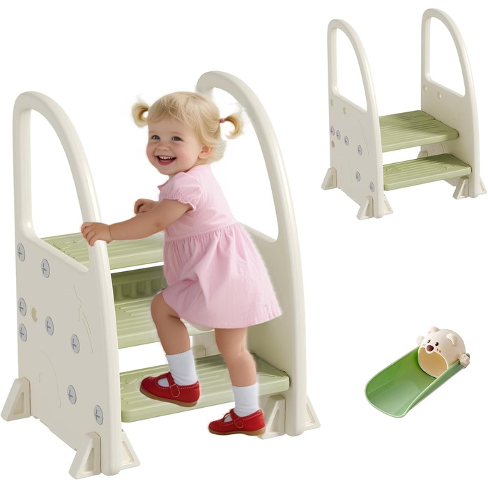 Дитячий тритул Hominewti з регулюванням висоти, 2-3 сходинки, з антиковзким покриттям та підлокітниками. Підходить для ванної кімнати, дитячої кімнати та кухні (зелений)