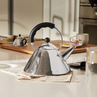 Чайник Alessi Rex Tea 9093REX - нержавіюча сталь 18/10, полірована, з чорною ручкою та мідним свистком у формі доісторичної рептилії