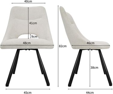 Набір обідніх стільців, 180° поворотний кухонний стілець, стільці для туалетного столика з імітацією бавовни-кашеміру, сучасний м'який стілець для вітальні з металевими ніжками (2 не поворотні, Бежевий)