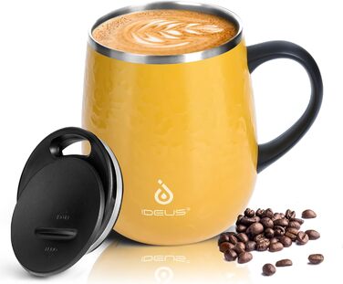 Кружка для кави та чаю Ideus 470 мл (подвійні стінки, нержавіюча сталь, з кришкою)