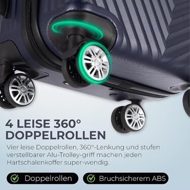 xRace Набір валіз 3 шт. ABS, 20/24/28 дюймів, ручна поклажа, TSA замок, 360° колеса, стійкий до ударів, преміум підкладка (Морська синя)