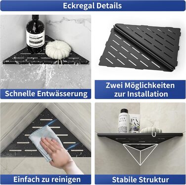 Поличка для душу Eck Edelstahl, нержавіюча сталь 304, поличка для ванної кімнати, кріплення на плитку, вбудована поличка для ремонту ванної кімнати (254 мм - 2 шт.) (254 мм - 2 шт., чорний)