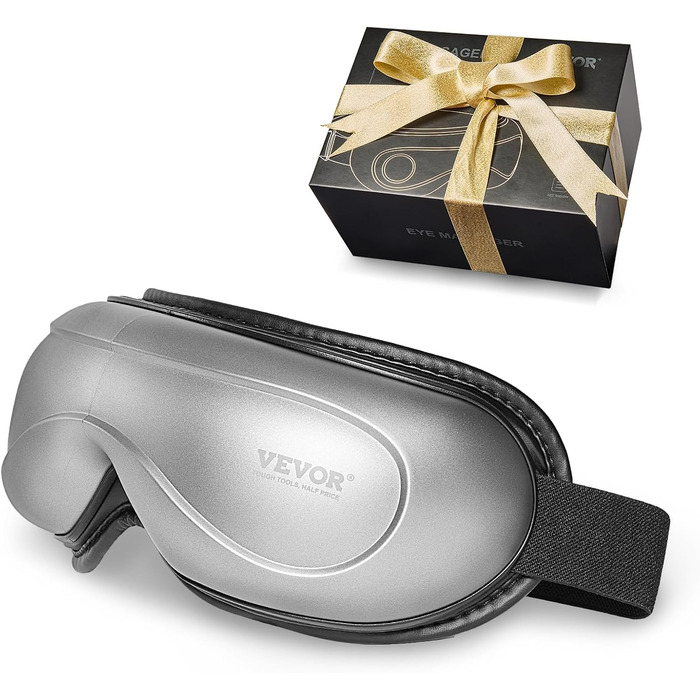 Масажер для очей VEVOR з гарячою компресою, 5 режимів, Bluetooth-музика, 180° складна маска для догляду за очима, сірий