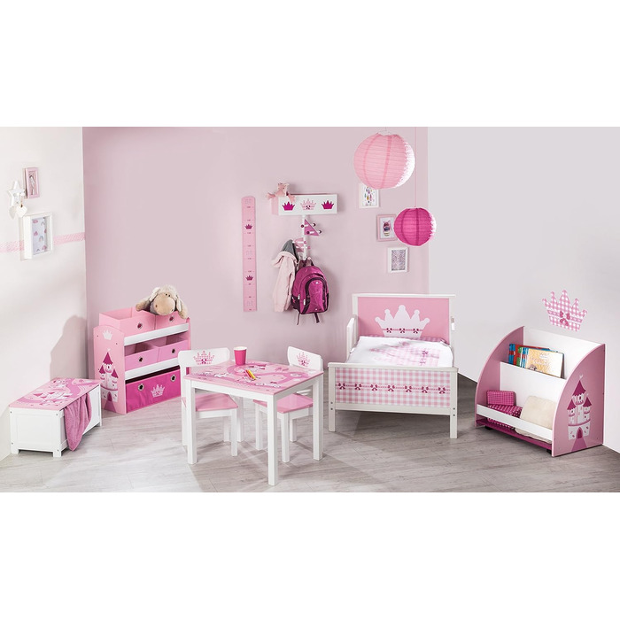 Мотив замку принцес - Ігрова полиця для дитячої кімнати з 5 тканинними коробками - Полиця для зберігання для дівчаток і хлопчиків - рожева / рожева, (в упаковці )
