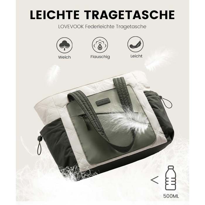 Сумка-шопер LOVEVOOK для жінок: велика, легка, для ноутбука 15,6/17,3 дюймів, робоча/університетська, для роботи, навчання, подорожей (бежево-зелений)