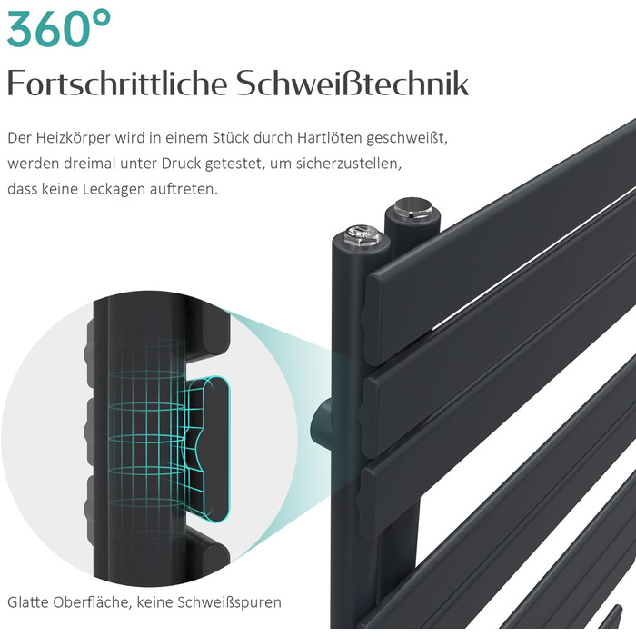 Електричний рушникосушар EMKE з термостатом, 1320x400 мм, 600W, Антрацит