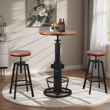 Столик барний вінтажний в індустріальному стилі для бару або бістро, дизайн як пожежний гідрант, на 2-3 особи, регульована висота 98-112,8 см (Чорний)