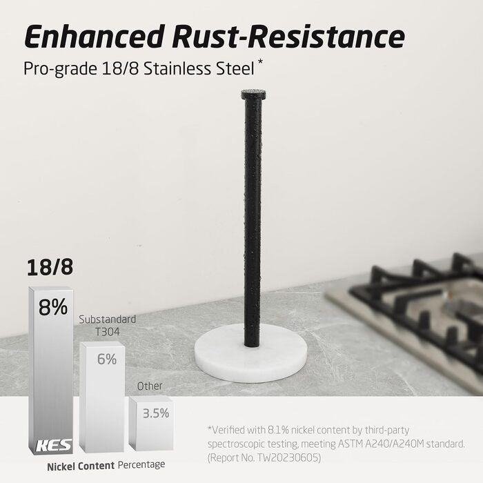 Тримач для паперових рушників KES з мармуру та нержавіючої сталі SUS304, підстільний, чорний, 14 см