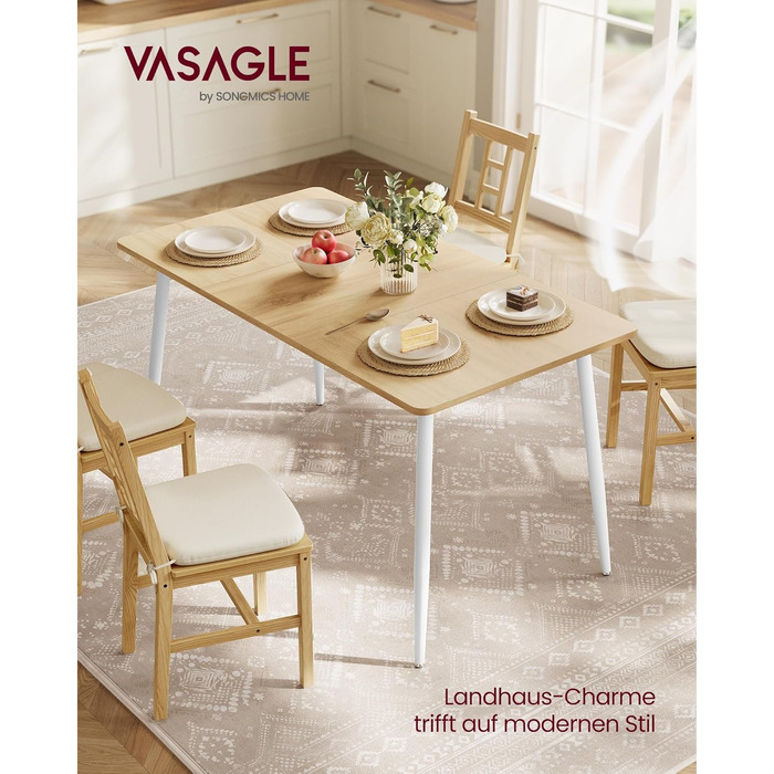 Стол обідній VASAGLE для 4-6 осіб, кухонний стіл у стилі кантрі, 140x75 см, колір: горіх + чорний, KDT100KE02