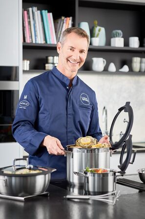 Набір каструль Rösele Silence Pro 5 предметів: універсальний набір з 3 каструль, 1 казанок та 1 сотейник, нержавіюча сталь 18/10, скляні кришки, внутрішня шкала, підходить для індукційних плит та мийки посуду