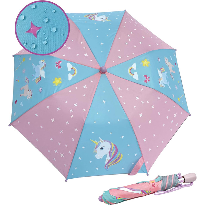 Парасолька для дітей, що змінює колір - багато мотивів - змінює колір під дощем - кишенькова парасолька - штормостійка - подарунки на вступ до школи - дерев'яна ручка