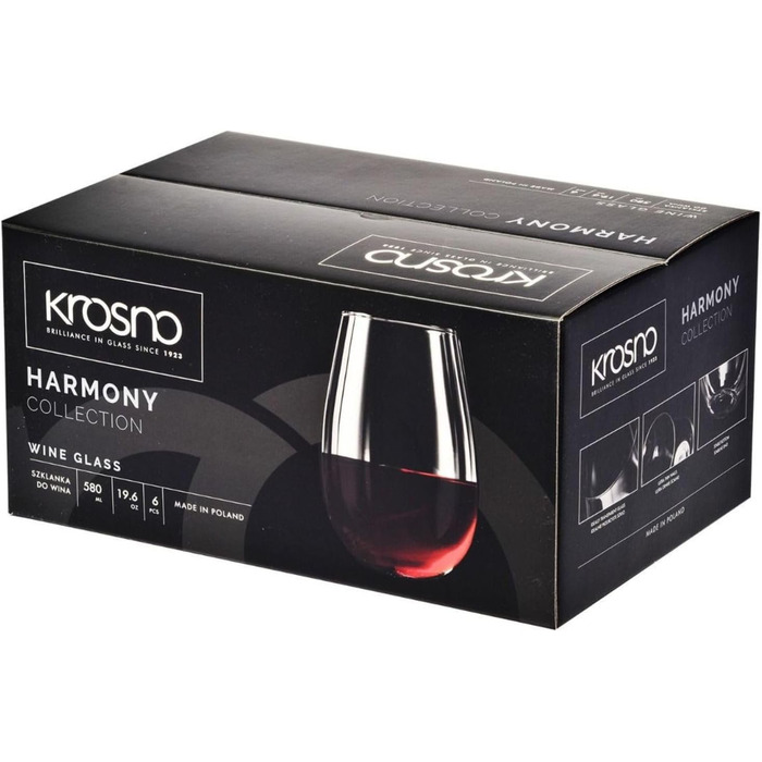 Набір келихів для коньяку KROSNO Harmony (6 шт., 550 мл) | Скляні келихи для коньяку, келихи для віскі, келихи для напоїв