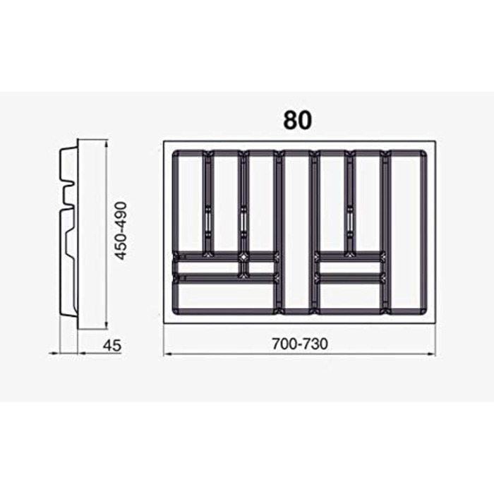 Ящик для столових приладів для висувних ящиків 80 см-Вставка для столових приладів-зручна система сортування ящиків-Вставка для столових приладів для висувних ящиків - Sc