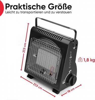 EVOCAMP Портативна газова опалювальна техніка, 1.7 кВт, керамічна, для дому та відпочинку на природі (ODS)