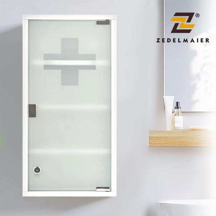 Медичний шкаф Zedelmaier з нержавіючої сталі, 4 відділення, для зберігання ліків, з замком, 57 x 27 x 12 см, білий