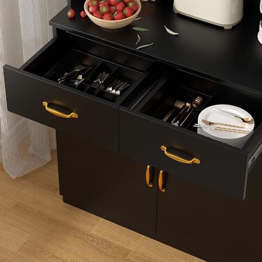 Кухонна шафа VOWNER з робочою поверхнею, буфет на кухню з 4 шафами, вітрина, буфет з регульованими полицями, 80 x 40 x 180 см, для кухні, вітальні, офісу, їдальні (білий) (чорний)