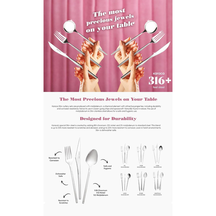 Karaca Liza Elegance: Набір столових приборів на 12 осіб (84 деталі) з коробкою, сталь