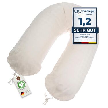 Подушка для годування Stillkissen XXL з органічної бавовни та наповнювачем з капоку | велика подушка для годування та пляшечки | вагітна подушка для сну на боці | антиалергенна та тиха | 190x30 см, кремовий колір, перкал