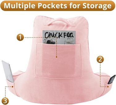 М'яке спинне крісло-подушка Sasttie для ліжка, рожеве, з кишенями та підлокітником