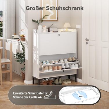 Взуттєва шафа Dripex, вузька, з 2 відкидними ящиками, 80x24x100 см, білий колір