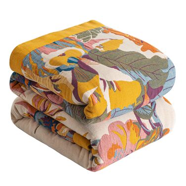 Богемна ковдра Boho Decke 100% бавовна – двостороння муслінова ковдра 150x200 см, м'яка ковдра для дивана та покривало для ліжка, естетичний дизайн, ідеально для вітальні та спальні, помаранчевий/зелений 150 x 200 см, Sommertanz