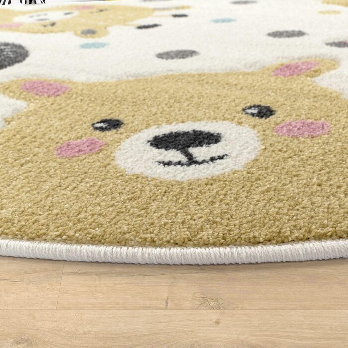 Круглий дитячий килимок Дитячий килим Тварини, які можна прати Зоопарк Лама Пінгвін Лев Ведмідь, Колір Розмір (160 см Круглий, бежевий)