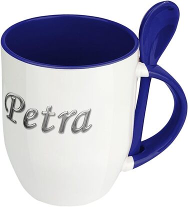 Кружка з цифровим друком Петра - іменний мотив хромований напис - кружка, кавова чашка, кавове горнятко - синій (60 символів)