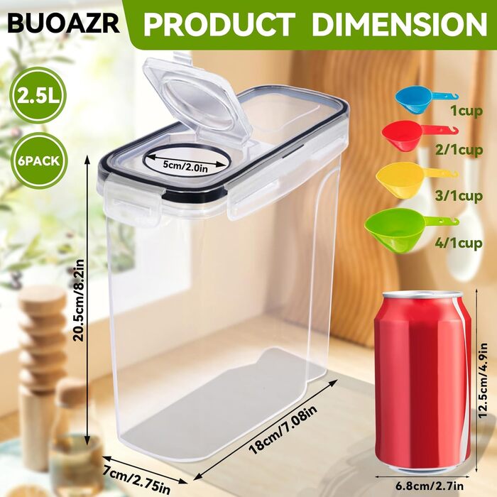 Набір контейнерів для зберігання 2.5л, BPA-free, для крупи, борошна, з етикетками та ручкою, 4 мірні ложки