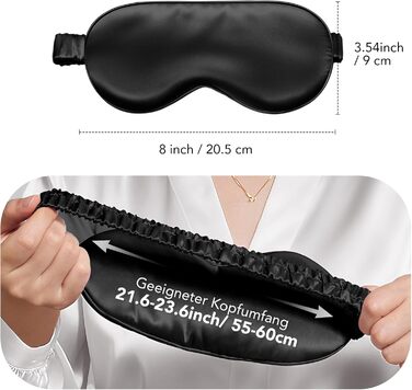 Маска для сну LitBear з шовку для тих, хто спить на боці, 100% шовк 22 momme 6A тутового шовку, блокує світло, для жінок та чоловіків, з чохлом для зберігання та гумкою для волосся (Чорна)