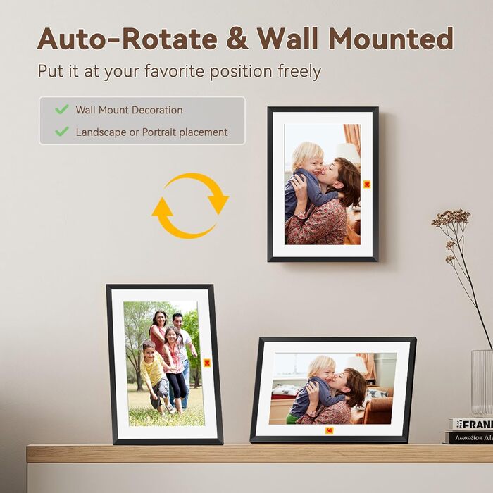 Цифровий фотоальбом Kodak 10 дюймів з Wi-Fi, акумулятором 4000mAh та 32GB пам'яті, IPS HD сенсорний екран, автоповорот, чорний