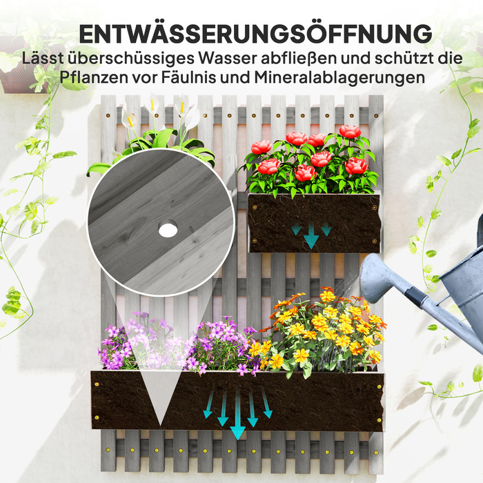 Набір квіткових ящиків для кріплення на стіну, з можливістю вільного розміщення, масивна деревина, 60 x 16 x 80 см