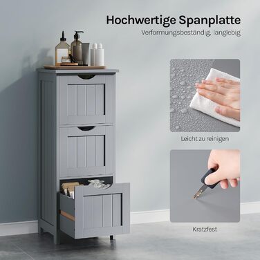 Шафка для ванної кімнати WOLTU, вузька, з 3 висувними ящиками, 32 x 30 x 81 см, для ванної, вітальні, спальні, кухні, сучасний дизайн, білий колір, BZS123ws