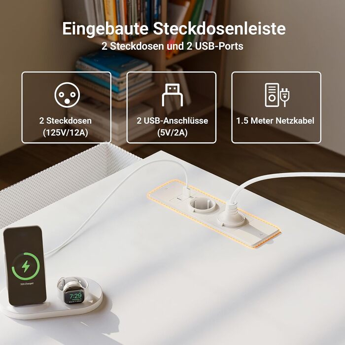 Компактний письмовий стіл Claiks з 3 ящиками, 100x60 см. Комп'ютерний стіл з розетками та USB-портами для дому та офісу