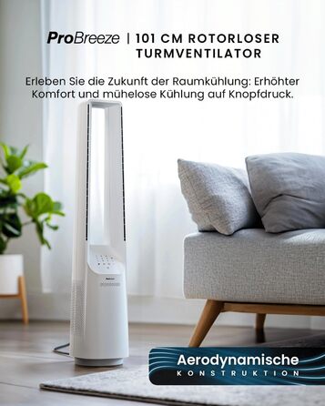 Вентилятор Pro Breeze OmniAir з очищувачем повітря, 105 см, осциляція 75°, пульт ДУ, HEPA 13, LED дисплей, 10 швидкостей, тихий, 5 режимів, Smart App