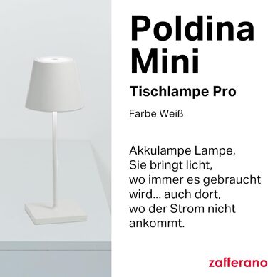 Zafferano Poldina Pro Mini - Бездротова LED-лампа для дому та вулиці, біла, з регулюванням яскравості, 30 см