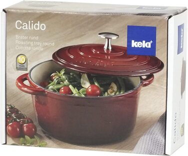 Сковорода Kela 11942 з кришкою, чавунна, з емалевим покриттям, з високою термостійкістю, Індукційна, 6 л, овальна, Calido (Червона, для запікання, 2,5 л)