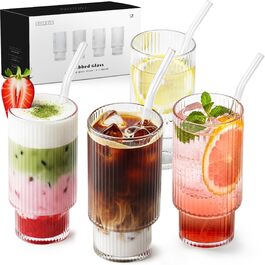 Набір склянок для коктейлів 4 шт. 300 мл рифлені - Gin, Longdrink, Matcha - склянки з трубочками