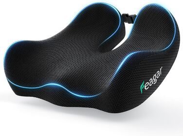 Ортопедична подушка для сидіння Feagar з memory foam - ергономічна подушка для офісного крісла, авто та дому - подушка для куприка, зняття навантаження при тривалому сидінні, неслизька (до 100 кг), чорна