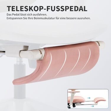 Ергономічне крісло для офісу з підніжкою, висока спинка, 2D-підголівник, відкидні підлокітники, сидіння з губки, сітчастий крісло для офісу, крісло для начальника, комп'ютерне крісло для дорослих (рожеве)