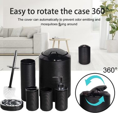 CERBIOR Набір аксесуарів для ванної кімнати, 6 шт. (дозатор для мила, тримач для зубних щіток, стакан для щіток, мильниця) чорний