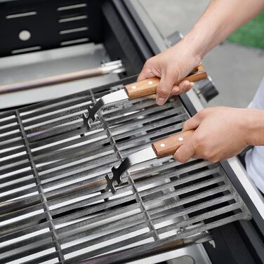 Набір гриль-посуду Onlyfire 4-в-1: щипці, лопатка, виделка, щітка з нержавіючої сталі та акації, з ручками та петлями для підвішування