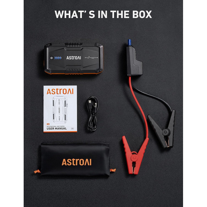 Powerbank Starthilfe AstroAI B8 для автомобіля: 1500A, 7.0L бензин/5.5L дизель, QC 3.0 USB, LED, 12V