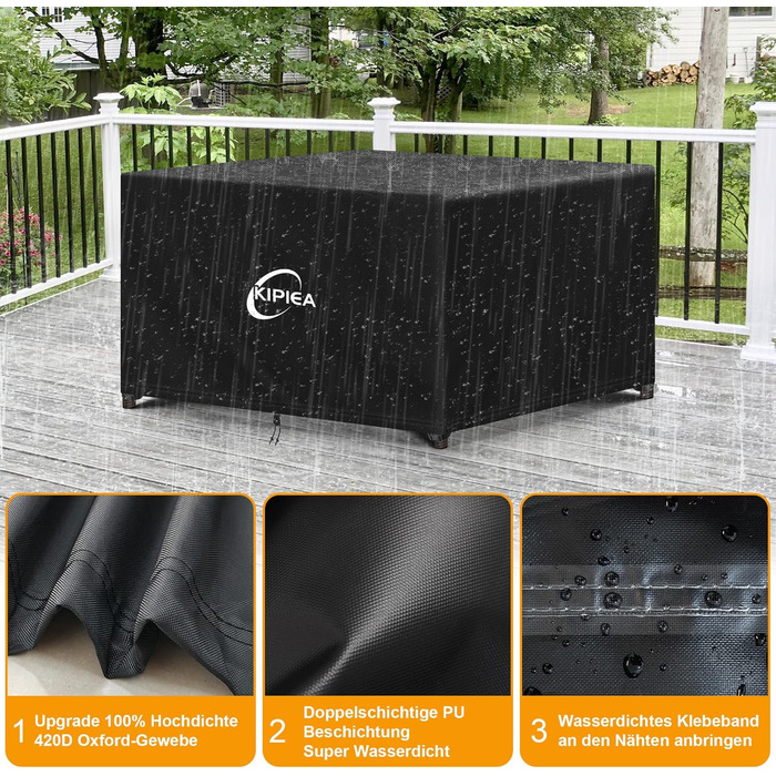 Чохол для садово-патіо меблів Kipiea, водонепроникний, прямокутний, 242x162x100 см, захист від снігу та сонця