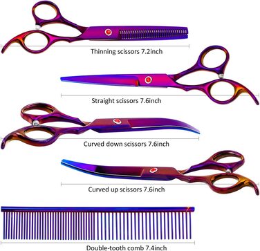 Професійні ножиці для стрижки собак з нержавіючої сталі, прямі ножиці для схуднення, вигнуті, для собак і домашніх тварин, набір ножиць для кішок (фіолетовий)