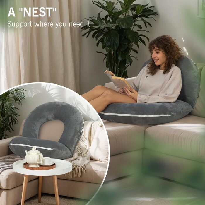 Підкуштунок для читання INSEN: спинка для сидіння в ліжку, для читання, відпочинку, медсестер, дорослих, мам та дітей. Підкуштунок для прес-вижимання в ліжку, охолоджуючі смуги (сірий, базовий)