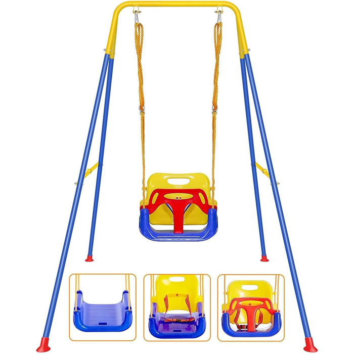 Дитяча гойдалка FCOUMY 3 в 1 для дому та вулиці з ременем безпеки, складаний металевий стійка, проста в збірці