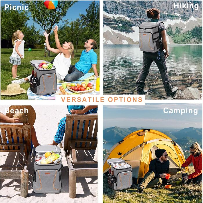 Рюкзак-холодильник Estarer 35L сірого кольору: для пікніків, кемпінгу та пляжу. З відкривачем для пляшок, водонепроникний.