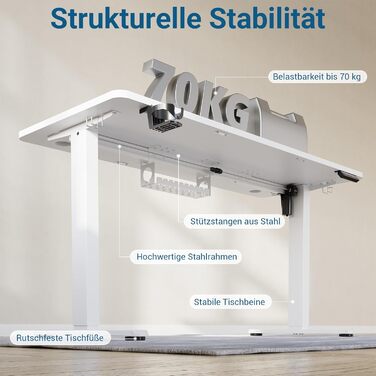Регульований стіл 140 x 60 см з USB-C зарядкою, електричний, з функцією пам'яті, для офісу, стоячий/сидячий, білий Pro, 140x60 см