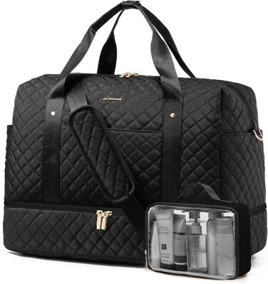 Спортивна сумка LOVEVOOK для жінок з відділенням для ноутбука, 40L, з відділенням для взуття. Ідеальна для подорожей, спортзалу, фітнесу та клініки. Чорний колір.