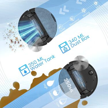 Робот-пилосос з функцією миття та станцією самоочищення, об'єм 3.5л, для килимів та шерсті тварин, з керуванням через додаток та Alexa, LiDAR навігація, час роботи 180 хвилин (світло-чорний)